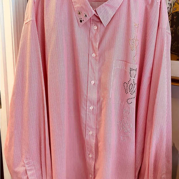 Women’s oversized 3X Collard Cotton, button up, long sleeve blouse. Red/White. - Picture 10 of 16